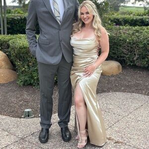 Lydia Shiny Satin Dress - Neutral Champagne